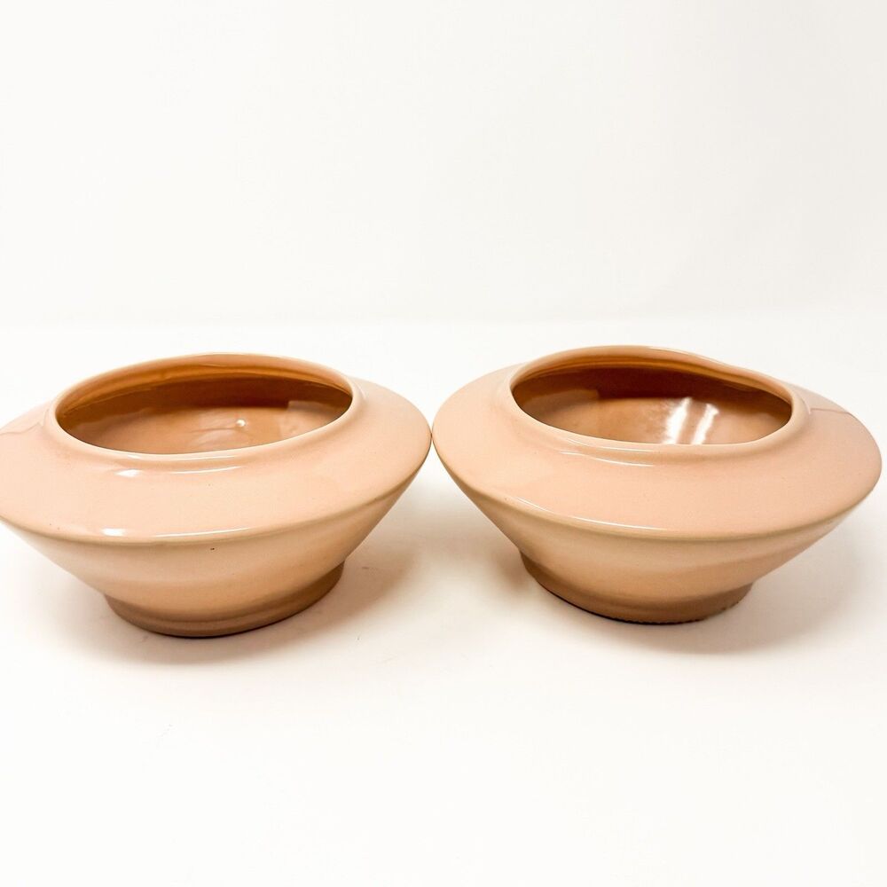 Vintage Harris Potteries Chicago Peach Art Pottery Cachepot Planter Bowl Pair